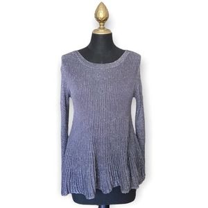 Cable & Gauge Sweater Sparkle Metallic Peplum Grey Silver Size Large